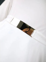 AOMEIDRESS Elagent White Peplum Dress with Gold Belt for Wedding Party