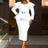 AOMEIDRESS Elagent White Peplum Dress with Gold Belt for Wedding Party White / S