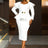 AOMEIDRESS Elagent White Peplum Dress with Gold Belt for Wedding Party White / S