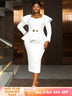 AOMEIDRESS Elagent White Peplum Dress with Gold Belt for Wedding Party White / S