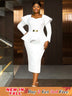 AOMEIDRESS Elagent White Peplum Dress with Gold Belt for Wedding Party White / S