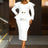 AOMEIDRESS Elagent White Peplum Dress with Gold Belt for Wedding Party White / S