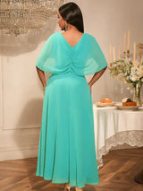 AOMEIDRESS Elegant A Line Chiffon Dress V Neck Butterfly Sleeve Gowns