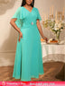 AOMEIDRESS Elegant A Line Chiffon Dress V Neck Butterfly Sleeve Gowns Green / S