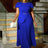 AOMEIDRESS Elegant A Line Church Dresses O Neck Pleated Cape Sleeve Blue / 0XL
