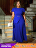 AOMEIDRESS Elegant A Line Church Dresses O Neck Pleated Cape Sleeve Blue / 0XL