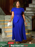 AOMEIDRESS Elegant A Line Church Dresses O Neck Pleated Cape Sleeve Blue / 0XL
