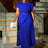 AOMEIDRESS Elegant A Line Church Dresses O Neck Pleated Cape Sleeve Blue / 0XL