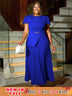 AOMEIDRESS Elegant A Line Church Dresses O Neck Pleated Cape Sleeve Blue / 0XL