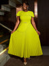 AOMEIDRESS Elegant A Line Church Dresses O Neck Pleated Cape Sleeve Green / 0XL