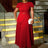 AOMEIDRESS Elegant A Line Church Dresses O Neck Pleated Cape Sleeve Red / 0XL
