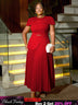 AOMEIDRESS Elegant A Line Church Dresses O Neck Pleated Cape Sleeve Red / 0XL