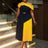 AOMEIDRESS Elegant A Line Color Block One Shoulder Pleated Dresses Navy / S