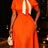 AOMEIDRESS Elegant A Line Colorblock Dress Bow Neck Short Puff Sleeve - Orange / S