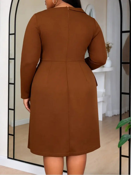 AOMEIDRESS Elegant A Line Dress Asymmetric Neck Long Sleeves Peplum