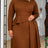 AOMEIDRESS Elegant A Line Dress Asymmetric Neck Long Sleeves Peplum - DarkBrown / L