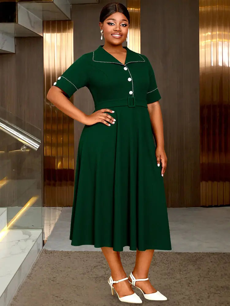 AOMEIDRESS Elegant A Line Dress Contrast Trim Church Causal Wear