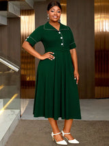 AOMEIDRESS Elegant A Line Dress Contrast Trim Church Causal Wear