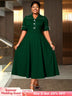 AOMEIDRESS Elegant A Line Dress Contrast Trim Church Causal Wear DarkGreen / L