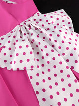 AOMEIDRESS Elegant A Line Dress Dot Bow Long Sleeve Sweetheart Neck