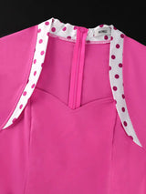 AOMEIDRESS Elegant A Line Dress Dot Bow Long Sleeve Sweetheart Neck