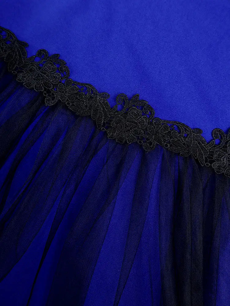 AOMEIDRESS Elegant A Line Dress Flare Sleeve Peplum Mesh Hem Gowns