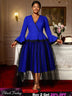 AOMEIDRESS Elegant A Line Dress Flare Sleeve Peplum Mesh Hem Gowns Blue / L