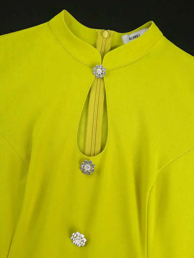 AOMEIDRESS Elegant A Line Dress Keyhole Neck Peplum Church Tea Party