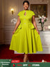 AOMEIDRESS Elegant A Line Dress Keyhole Neck Peplum Church Tea Party Green / L