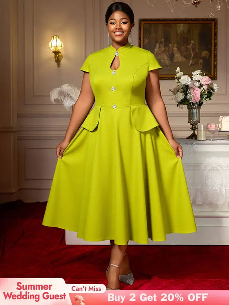 AOMEIDRESS Elegant A Line Dress Keyhole Neck Peplum Church Tea Party Green / L