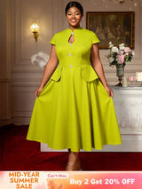 AOMEIDRESS Elegant A Line Dress Keyhole Neck Peplum Church Tea Party Green / L
