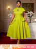 AOMEIDRESS Elegant A Line Dress Keyhole Neck Peplum Church Tea Party Green / L