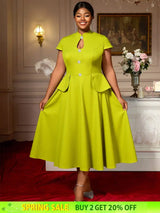 AOMEIDRESS Elegant A Line Dress Keyhole Neck Peplum Church Tea Party Green / L