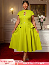AOMEIDRESS Elegant A Line Dress Keyhole Neck Peplum Church Tea Party Green / L
