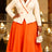 AOMEIDRESS Elegant A Line Dress Lapel Collar Long Sleeve Mesh Hem - Apricot / S