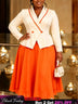 AOMEIDRESS Elegant A Line Dress Lapel Collar Long Sleeve Mesh Hem - Apricot / S