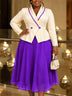 AOMEIDRESS Elegant A Line Dress Lapel Collar Long Sleeve Mesh Hem - Purple / S