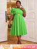AOMEIDRESS Elegant A Line Dress O Neck 3D Flower Sleeve High Waist Green / S