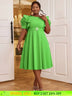 AOMEIDRESS Elegant A Line Dress O Neck 3D Flower Sleeve High Waist Green / S
