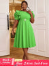AOMEIDRESS Elegant A Line Dress O Neck 3D Flower Sleeve High Waist Green / S