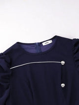 AOMEIDRESS Elegant A Line Dress O Neck Long Sleeve Ruffled Belt Gowns