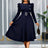 AOMEIDRESS Elegant A Line Dress O Neck Long Sleeve Ruffled Belt Gowns Navy / S