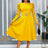 AOMEIDRESS Elegant A Line Dress O Neck Long Sleeve Ruffled Belt Gowns Yellow / S