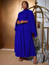 AOMEIDRESS Elegant A Line Dress Pleated Half High Collar Shawl sleeves