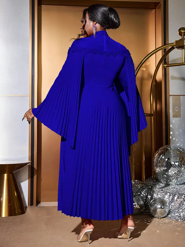 AOMEIDRESS Elegant A Line Dress Pleated Half High Collar Shawl sleeves
