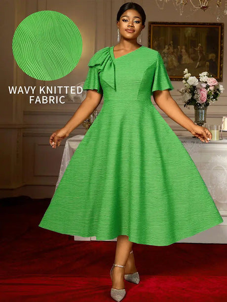 AOMEIDRESS Elegant A Line Dress Skew Collar Ruffle Sleeve Causal Wear