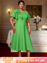AOMEIDRESS Elegant A Line Dress Skew Collar Ruffle Sleeve Causal Wear Green / S
