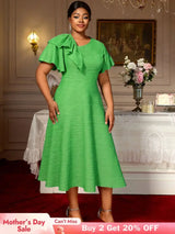 AOMEIDRESS Elegant A Line Dress Skew Collar Ruffle Sleeve Causal Wear Green / S