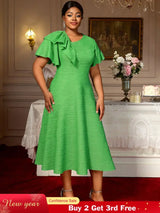 AOMEIDRESS Elegant A Line Dress Skew Collar Ruffle Sleeve Causal Wear Green / S