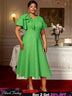 AOMEIDRESS Elegant A Line Dress Skew Collar Ruffle Sleeve Causal Wear Green / S